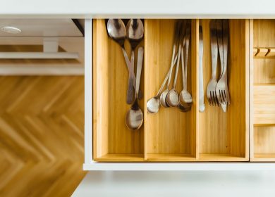 Top view of open untensil drawer