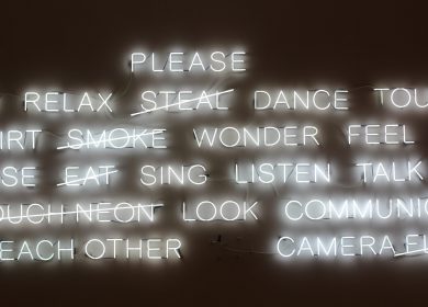 Words on a sign with some crossed out