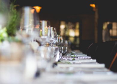 View of long dining table