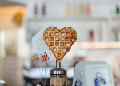 Heart-shaped waffle on a container